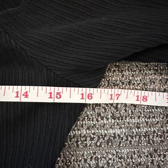 Lunik Women's Black Ribbed Bodycon Off Shoulder Button Down Long Sleeve Dress  L - Picture 8 of 12